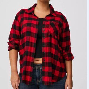 Torrid Lizzie Softest Flannel Button-Down Long Sleeve Red Plaid Shirt